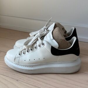 Alexander McQueen Womens White and Black Suede Tab Sneakers size 37